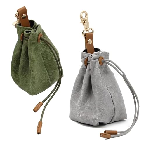 ANXJLEO 2 Stück Pet Training Snack Tasche,Futterbeutel für Hundeleckerlis,Schrumpftaschen mit Clip Schnalle,Multifunktionale Futtertasche für Haustierspielzeug,Leckereien (Armee Grün+Hellgrau) von ANXJLEO