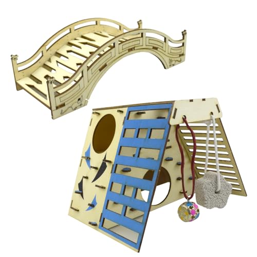 ANXJLEO Holzspielzeug für Hamster,Hamsterhaus Treppen,DIY Hamsterkäfig Zubehör,Holz-Kletterspielzeug,Mehrkammernhaus,Haus Trainingspielzeug für Chinchilla,Hamster,Gerbils,Kaninchen (Brücke Haus) von ANXJLEO