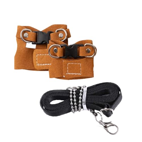 Eichhörnchen-Geschirr-und Leinen-Set,Einstellbar Anti Zug Geschirr,Small Animal Training Vest,Step-in Weich Geschirr für kleine Tiere,Eichhörnchen,Rennmäuse (Braun, S+M) von ANXJLEO