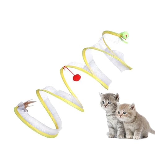 Katzenspielzeug Mit Federspielzeug und Spielzeugmäuse,Faltbar Katzentunnel mit Ball,interaktives Dekompressions,Spielzeug für Indoor für alle Katzen Kaninchen Welpen und kleine Tiere (1 Stück) von ANXJLEO