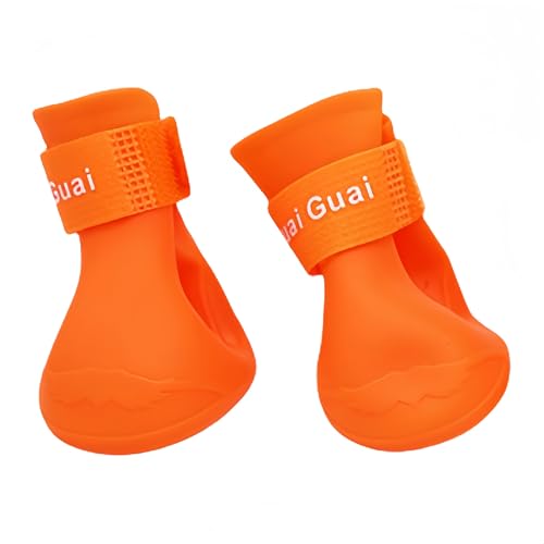 ANXJLEO Schuhe für Kleine Hunde,Schuhe für Haustiere,Regenfest und rutschfest,Die Hundeschuhe Ideal für Regen und Schnee,rutschfest bei Regen und Schnee für Haustiere (Orange, L(8-14kg)) von ANXJLEO