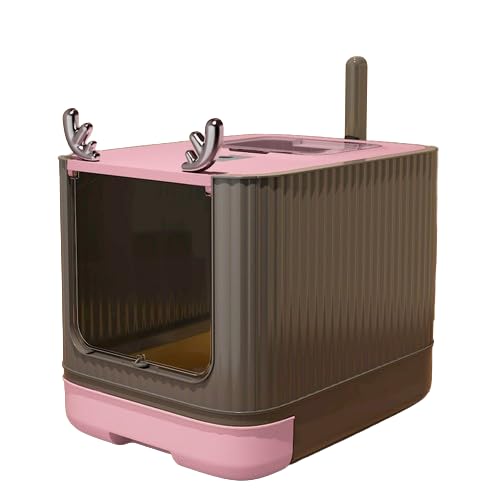 katzentoilette Geschlossene Katzentoilette mit Deckel katzentoiletten Katzentoilette inklusive Schaufel, katzentoilette hop in ausziehbare Schale,katzentoilette flach viel Plat (Rosa) von ANXJLEO