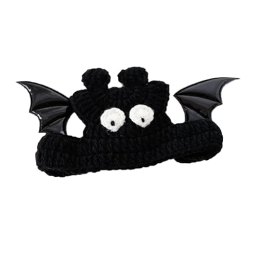 verstellbares Kranz-Design,Halloween Cosplay Haustierkleidung,Handgestrickte Katzenhüte,Hundelätzchen,für Katzen und kleine Hunde Halloween Kostüm (Fledermaus-Hut, M) von ANXJLEO