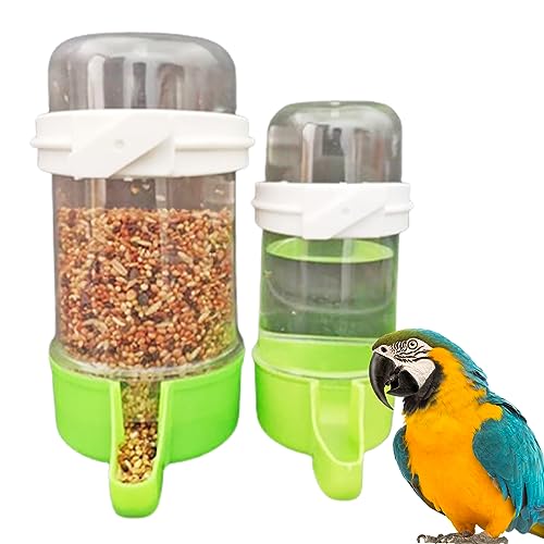 2 Stück Feeder/Drinker, Wasserspender Für Vögel Automatischer Trinkflaschen,Kunststoff-Wassertränke,Für Käfig Wellensittich Futterspender,Vögel Feeder Drinker Vogelkäfig Zubehör (490ml+240ml） (Grün) von ANYBOY