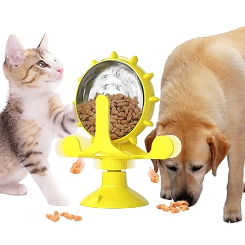 Leckendes Spielzeug Für Haustiere,Interaktives Puzzle-Spielzeug Für Hunde Und Katzen,Futterspender Für Katzen Und Hunde Leckerli, Lustige Windmühle Mit Drehbarem Rad,Leckende Futterkugel (Gelb) von ANYBOY