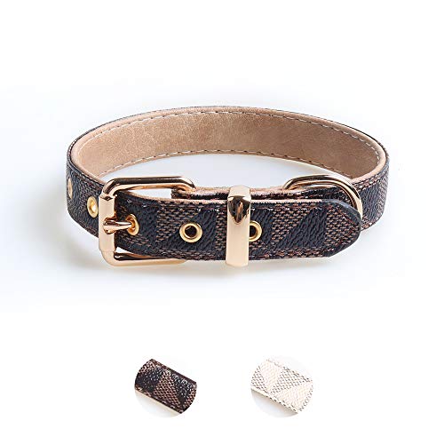 Hundehalsband Leder, Welpen Lederhalsband, hundehalsband kleine Hunde, Karomuster Halsband, Strapazierfähiges Lederhalsband mit Metallschnalle, Geeignet für Kleine und Mittlere Hunde von ANYDERTS