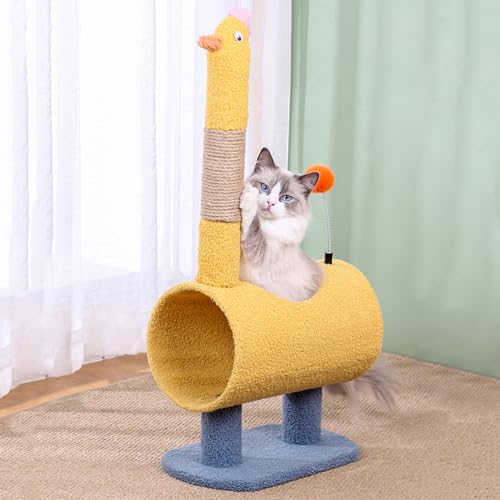 Kaktus-Katzenbaum, 80 cm, Katzenturm mit großem Katzentunnel, Katzenkratzbaum für Hauskatzen mit Federspielzeugball von ANram