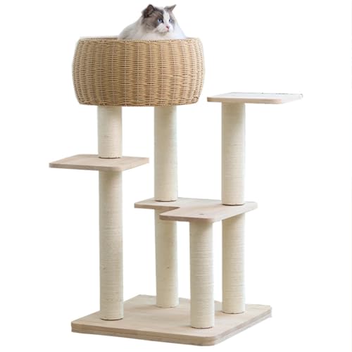 Kratzbaum für den Innenbereich, Moderne Katzenturmmöbel, Kratzbäume aus Sisal, Katzenwohnung mit Rattanstange, Klettergerüst für kleine Kätzchen von ANram