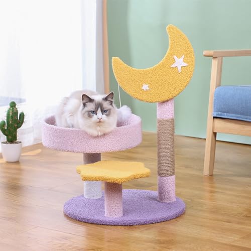 Moon Katzenkratzbaum mit Bett, Kratzbaumturm für Hauskatzen, Natursisal-Katzenkratzer mit gemütlicher, Flauschiger Sitzstange für Kätzchen und Erwachsene Katzen, Kleiner Katzenturm mit Spielzeug von ANram