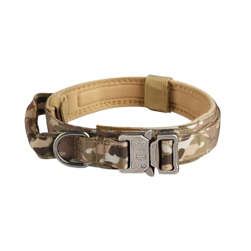 Hundehalsband, Taktisch Verstellbar mit Kontrollgriff, Aus Nylon, Gepolstert, Metallschnalle, Für Mittlere Große Hunde Jagd Training Outdoor, mit Robuste Metallschnalle(#A,XL(33-45KG)) von AOBUJDUB