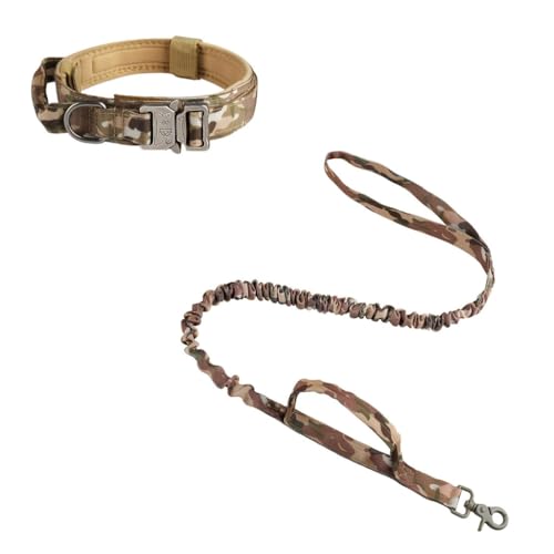 Hundehalsband, Taktisch Verstellbar mit Kontrollgriff, Aus Nylon, Gepolstert, Metallschnalle, Für Mittlere Große Hunde Jagd Training Outdoor, mit Robuste Metallschnalle(#F,L(23-33KG)) von AOBUJDUB