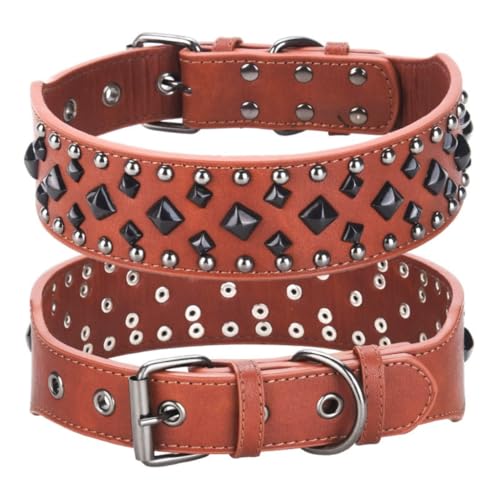 Hundehalsband Aus Leder Mit Nieten, Spiked Halsband Für Hunde Und Katzen, Anti-Biss Verstellbares Individualitätshalsband Weich und Verstellbar, Für Mittelgroße und Große Hunde(#d,L (50-62CM)) von AOBUJDUB