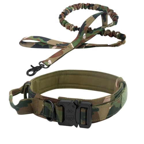 Taktisches Hundehalsband mit Griff, Militärische Hundehalsbänder Verstellbares Trainingshalsband Weiches Nylon, Militär-Hundehalsband Nylon mit Metallschnalle(#E,L) von AOBUJDUB