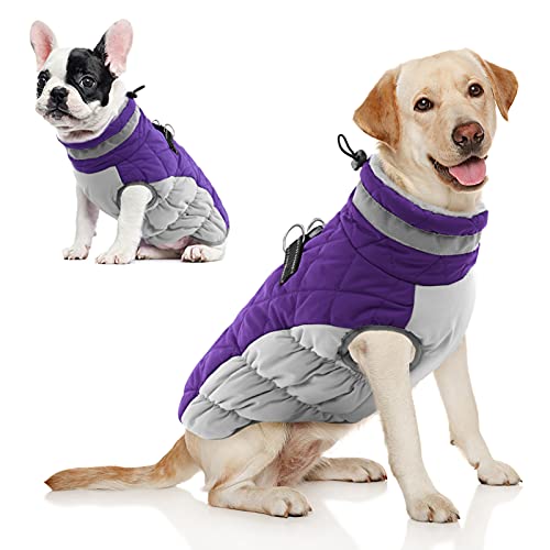 AOFITEE Extra Großer Hundemantel, Warme Hundewinterjacke für Große Hunde, Reflektierende Rollkragen-Hundejacke Fleece-Mantel mit Geschirr, wasserdichte Hunde-Schneejacke für Corgi, Border Collie von AOFITEE