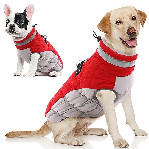 AOFITEE Extra Großer Hundemantel, Warme Hundewinterjacke für Große Hunde, Reflektierende Rollkragen-Hundejacke Fleece-Mantel mit Geschirr, wasserdichte Hunde-Schneejacke für Corgi, Border Collie von AOFITEE