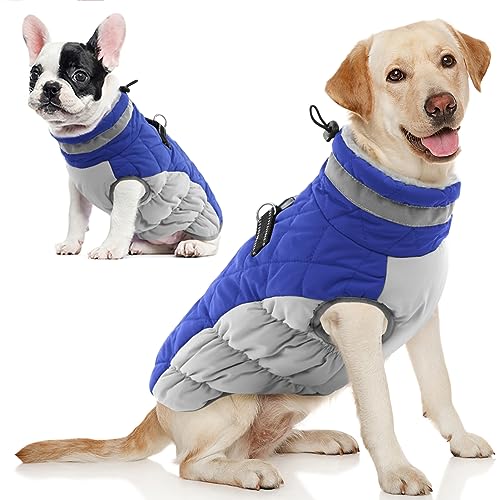 AOFITEE Extra Großer Hundemantel, Warme Hundewinterjacke für Große Hunde, Reflektierende Rollkragen-Hundejacke Fleece-Mantel mit Geschirr, wasserdichte Hunde-Schneejacke für Corgi, Border Collie von AOFITEE