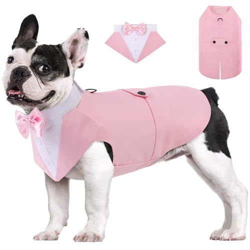 AOFITEE Formal Dog Suit and Bandana Set, Gentle Dog Wedding Party Suit Bow Tie Shirt Vest, Pet Smoking Costume Outfit with Detachable Bowtie Collar for Christmas Halloween Dress Up von AOFITEE