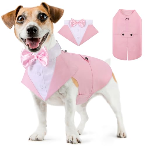 AOFITEE Formal Dog Suit and Bandana Set, Gentle Dog Wedding Party Suit Bow Tie Shirt Vest, Pet Smoking Costume Outfit with Detachable Bowtie Collar for Christmas Halloween Dress Up von AOFITEE