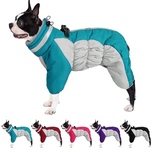 AOFITEE Ganzkörper Hundemantel - Warme Fleecejacke mit integriertem Geschirr, Reflektierende Rollkragen-Schneejacke, Puffermantel für kleine bis große Hunde von AOFITEE