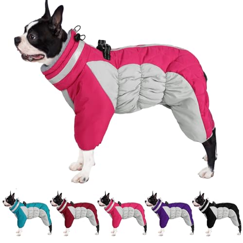 AOFITEE Kleiner Hundemantel, warme Hundejacke, Winter, winddichter Hunde-Wintermantel mit integriertem Geschirr, reflektierender Rollkragen, Hundepufferjacke, Schneeanzug, vierbeiniger Fleece-Mantel von AOFITEE