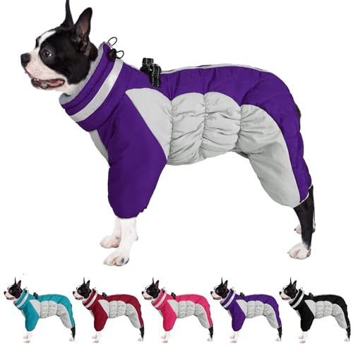 AOFITEE Hundemantel, warme Hundepufferjacke für den Winter, winddichter Hundemantel mit integriertem Geschirr, reflektierender Rollkragen, Hunde-Winterjacke, Hunde-Schneeanzug, vierbeiniger von AOFITEE