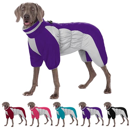 AOFITEE Großer Hundemantel, warme Hundejacke für den Winter, Hundemantel mit integriertem Geschirr, reflektierender Rollkragen, winddichter Hunde-Schneeanzug, vierbeiniger Fleece-Mantel für kleine, von AOFITEE