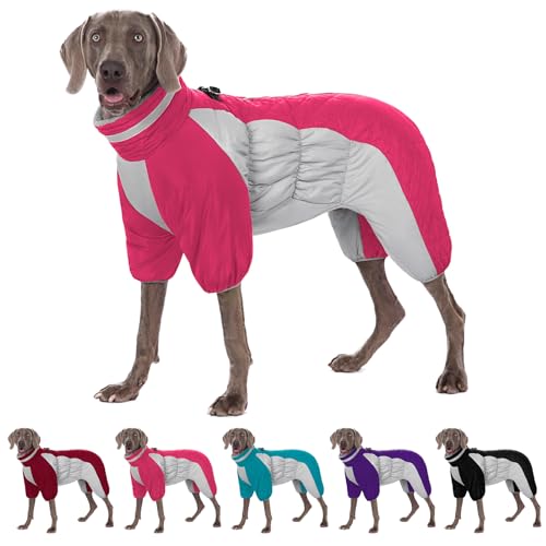 AOFITEE Großer Hundemantel, warme Hundejacke für den Winter, Hundemantel mit integriertem Geschirr, reflektierender Rollkragen, winddichter Hunde-Schneeanzug, vierbeiniger Fleece-Mantel für kleine, von AOFITEE