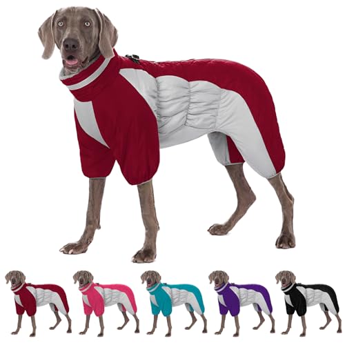 AOFITEE Ganzkörper Hundemantel, Warme Fleece Hundejacke, Winddichter Hunde Wintermantel mit Geschirr, Reflektierend Hunde Schneeanzug, Vier-Bein Winter Puffer Mantel für Kleine Mittlere Große Hunde von AOFITEE