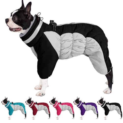 AOFITEE Hundemantel, warme Hundepufferjacke für den Winter, winddichter Hundemantel mit integriertem Geschirr, reflektierender Rollkragen, Hunde-Winterjacke, Hunde-Schneeanzug, vierbeiniger von AOFITEE