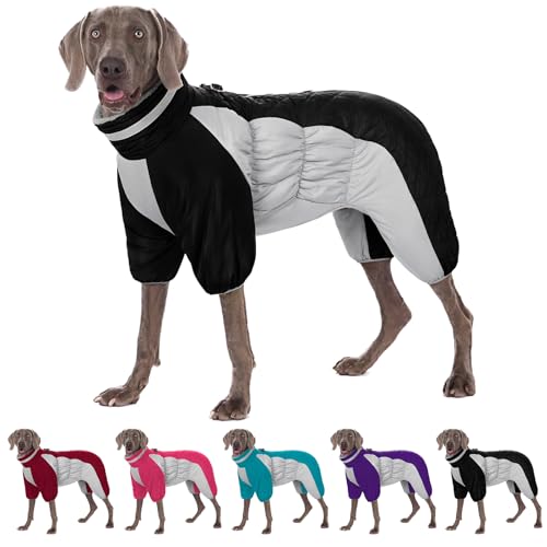 AOFITEE Großer Hundemantel, warme Hundejacke für den Winter, Hundemantel mit integriertem Geschirr, reflektierender Rollkragen, winddichter Hunde-Schneeanzug, vierbeiniger Fleece-Mantel für kleine, von AOFITEE