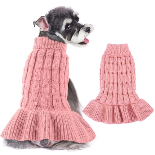 AOFITEE Hund Katze Pullover, Warm Rollkragen Kleine Hunde Pullover für Mädchen Dicker Gestrickter Welpenpullover, Solide Hund Sweatshirt Winter Haustier Pullover für Chihuahua, Bulldogge, Dackel, von AOFITEE