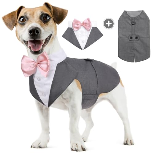 AOFITEE Hund Smoking Hund Anzug & Bandana Set, Hund Hochzeit Party Suit Hundefliege Shirt Vest, Haustier Anzug Kostüm Hund Kleidung mit Abnehmbarer Fliege für Halloween, Christmas, S von AOFITEE