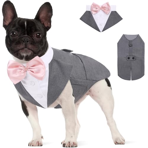 AOFITEE Hund Smoking Hund Anzug & Bandana Set, Hund Hochzeit Party Suit Hundefliege Shirt Vest, Haustier Anzug Kostüm Hund Kleidung mit Abnehmbarer Fliege für Halloween, Christmas,M von AOFITEE