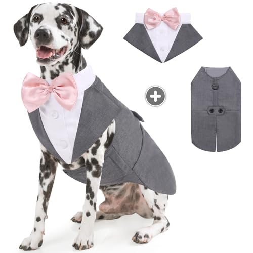 AOFITEE Hund Smoking Hund Anzug & Bandana Set, Hund Hochzeit Party Suit Hundefliege Shirt Vest, Haustier Anzug Kostüm Hund Kleidung mit Abnehmbarer Fliege für Halloween, Christmas,XL von AOFITEE