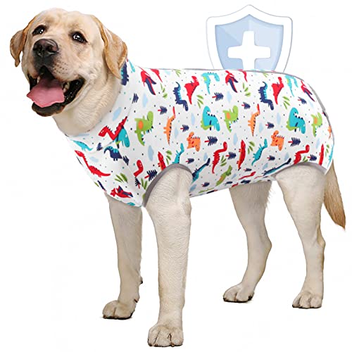 AOFITEE Hunde-Erholungsanzug, chirurgischer Erholungsanzug für Hund Frauen nach dem Spay, Dinosaurier Hund Erholung Shirt für Bauchwunden, Anti Lecken Hund Onesie Jumpsuit E-Kragen Kegel Alternative von AOFITEE