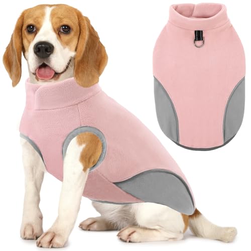 AOFITEE Hunde-Fleecepullover, Hundepullover für große Hunde, Fleece-Hundeweste mit D-Ring für die Leine, warmer Hundepullover für Mädchen und Jungen, großer Hundepullover für Herbst und Winter, Rosa, von AOFITEE