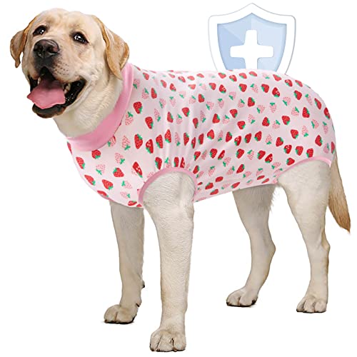 AOFITEE Hunde-Genesungsanzug, chirurgischer Genesungsanzug für Hunde und Weibliche nach dem Spay, rosa Erdbeer-Hunde-Erholungsshirt für Bauchwunden, Anti-Lecken Hund Einteiler Jumpsuit E-Kragen Kegel Alternative 3XL von AOFITEE