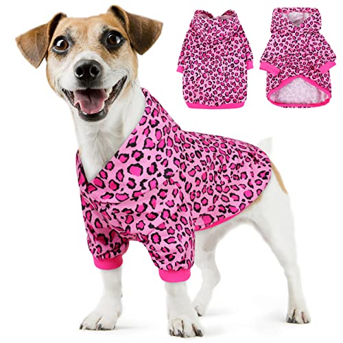 AOFITEE Hunde-Kapuzenpullover, Winter-Hundepullover, Leoparden-Gedruckte Hunde-Hoodies, warmer Hundemantel mit Hut, Hund kaltes Wetter Bekleidung Pyjama für kleine, mittelgroße und große Hunde von AOFITEE