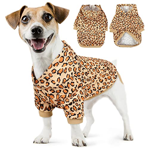 AOFITEE Hunde-Kapuzenpullover, Winter-Hundepullover, Leoparden-Gedruckte Hunde-Hoodies, warmer Hundemantel mit Hut, Hund kaltes Wetter Bekleidung Pyjama für kleine, mittelgroße und große Hunde von AOFITEE