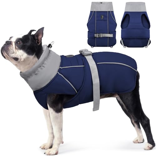 AOFITEE Hunde-Wintermäntel, verstellbare reflektierende Hundejacke Warmer Rollkragen-Hundemantel mit D-Ring für Leine, Outdoor wasserdichte Hunde-Schneejacke für kleine mittelgroße große Hunde von AOFITEE