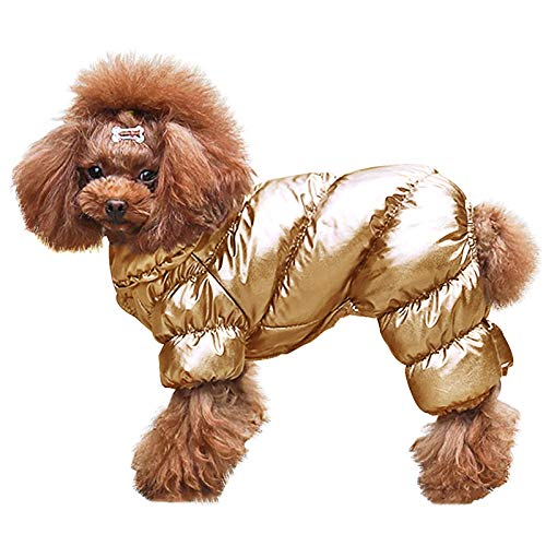 AOFITEE Hundemantel, Wasserdichte Hundejacke für Winter, Ganzkörper Hundemäntel Schneeanzug, Winddichte Welpendaunenjacke Puffermantel, Fleece Winterweste für Hunde, Gold, 2XL von AOFITEE