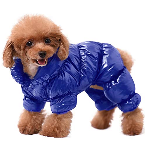 AOFITEE Hundemantel, Wasserdichte Hundejacke für den Winter, Ganzkörper Hundemäntel Schneeanzug, Winddichte Welpendaunenjacke Puffermantel, Fleece Winterweste für Hunde, Blau, M von AOFITEE