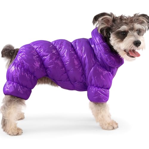 AOFITEE Hundemantel, Wasserdichte Hundejacke für den Winter, Ganzkörper Hundemäntel Schneeanzug, Winddichte Welpendaunenjacke Puffermantel, Fleece Winterweste für Hunde, Lila, L von AOFITEE