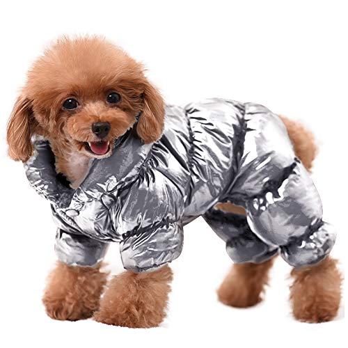 AOFITEE Hundemantel, Wasserdichte Hundejacke für den Winter, Ganzkörper Hundemäntel Schneeanzug, Winddichte Welpendaunenjacke Puffermantel, Fleece Winterweste für Hunde, Silber, XL von AOFITEE