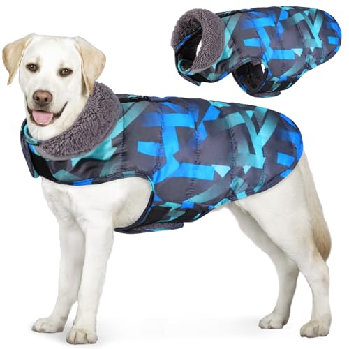 AOFITEE Hundemantel, Winter-Hundejacke, winddichter Fleece, kaltes Wetter, Mäntel für Hunde, warme Hunde-Winterweste mit Kragen und Reißverschluss-Leinenloch, blau, S von AOFITEE