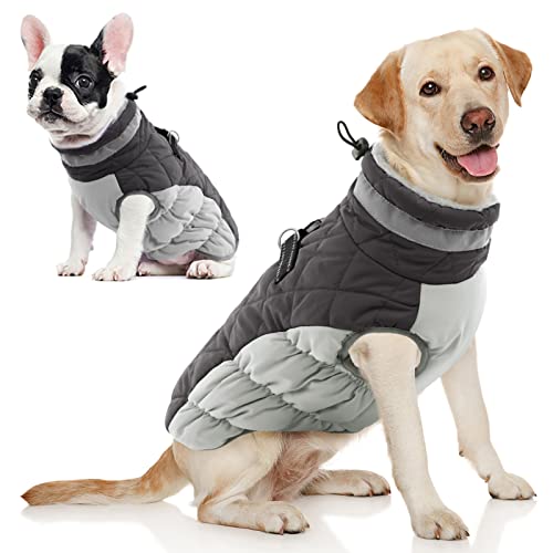 AOFITEE Hundemantel, Winter Warme Hundejacke, Reflektierend Fleece Wintermantel Hund mit Geschirr und Reißverschluss, Wasserdicht Hunde Schneeanzug für Kleine Mittlere Große Hunde, 2XL von AOFITEE