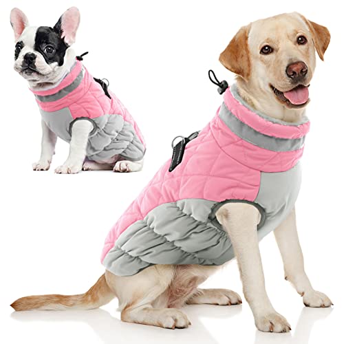 AOFITEE Hundemantel, Winter Warme Hundejacke, Reflektierend Fleece Wintermantel Hund mit Geschirr und Reißverschluss, Wasserdicht Hunde Schneeanzug für Kleine Mittlere Große Hunde, 2XL von AOFITEE