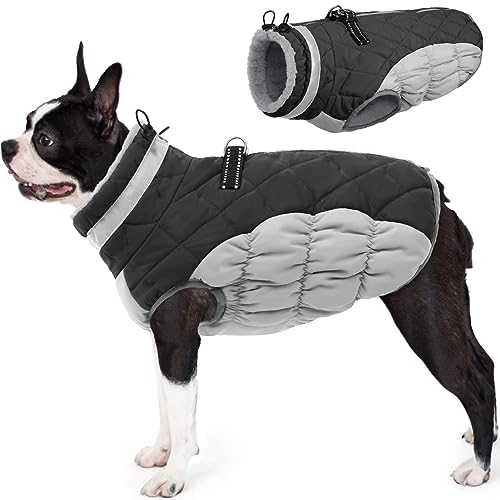 AOFITEE Hundemantel, Winter Warme Hundejacke, Reflektierend Fleece Wintermantel Hund mit Geschirr und Reißverschluss, Wasserdicht Hunde Schneeanzug für Kleine Mittlere Große Hunde, M von AOFITEE