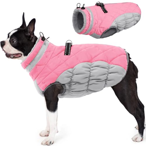 AOFITEE Hundemantel, Winter Warme Hundejacke, Reflektierend Fleece Wintermantel Hund mit Geschirr und Reißverschluss, Wasserdicht Hunde Schneeanzug für Kleine Mittlere Große Hunde, M von AOFITEE