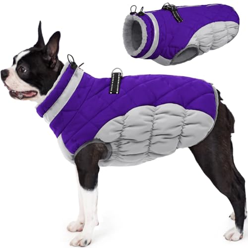 AOFITEE Hundemantel, Winter Warme Hundejacke, Reflektierend Fleece Wintermantel Hund mit Geschirr und Reißverschluss, Wasserdicht Hunde Schneeanzug für Kleine Mittlere Große Hunde, M von AOFITEE